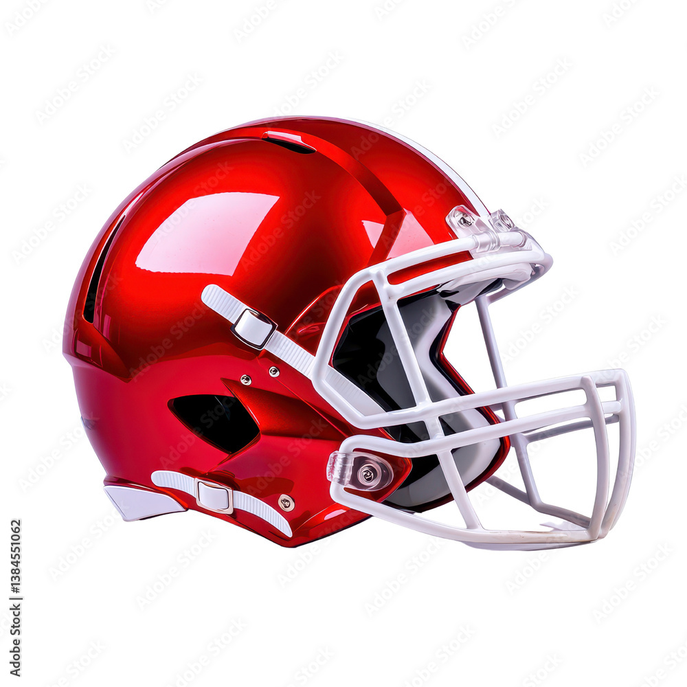 Fototapeta premium Shiny red football helmet designed for professional athletes. isolated against a transparent background.