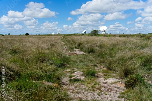 Fototapeta Naklejka Na Ścianę i Meble -  Helston England - 11 June 2024 - Satellite dishes on the Goonhilly Satellite Earth Station on the Goonhillly Downs on the Lizard Peninsula in Cornwall England