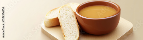 Warm bread served with smooth plant based soup creates comforting meal perfect for any occasion
