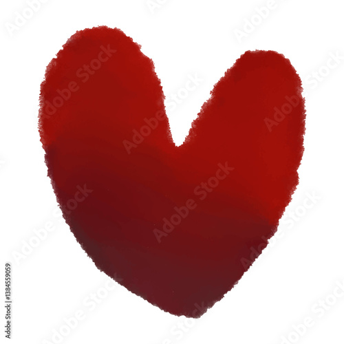Hand-Painted Watercolor Heart with Darkening Red Tones, Ideal for Greeting Cards and Packaging