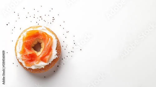 Obraz na płótnie A vibrant National Bagel Day background featuring a toasted bagel with cream cheese and smoked salmon, macro shot, Minimalist style w salonie