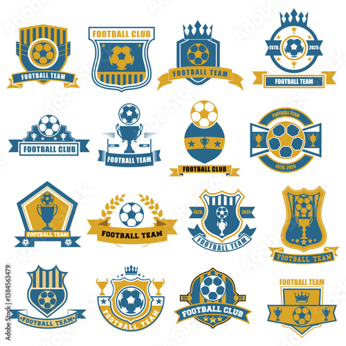 football club logo design with badge, ribbon and trophy elements. soccer or football logo with badge emblem design