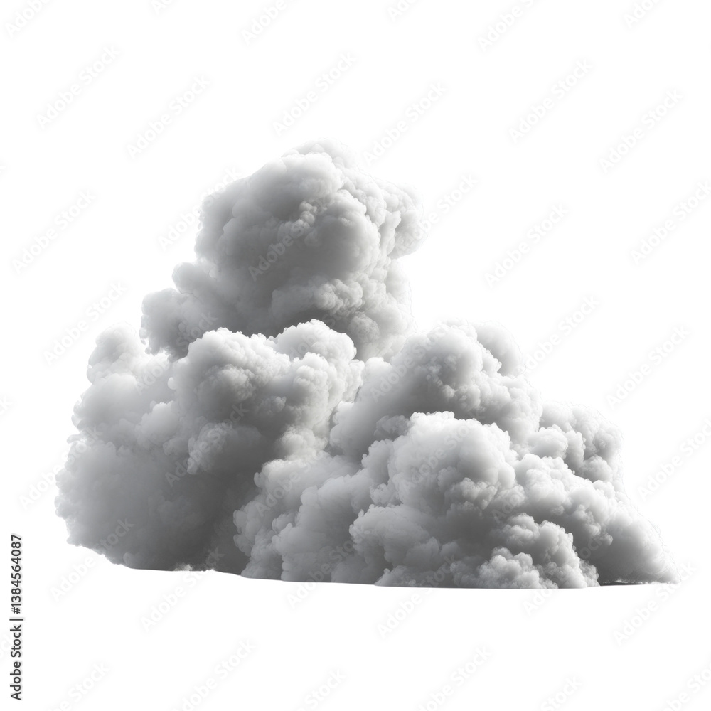 Obraz premium A large cloud of gray smoke is hovering over a white background