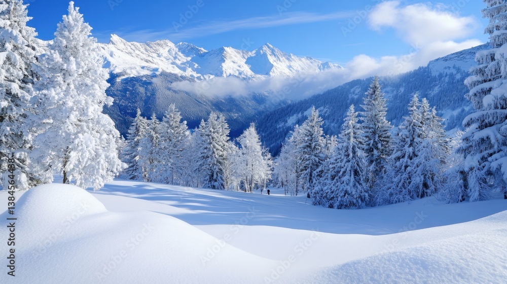 Obraz premium The joy of skiing in the mountains on fresh powder snow
