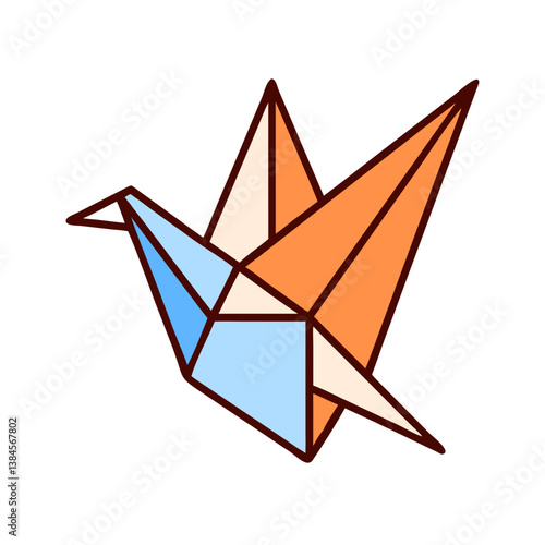 Origami Crane Bird Blue, Orange, Paper, Art, Craft, Fold, Flight, Design, Geometric, Symbol