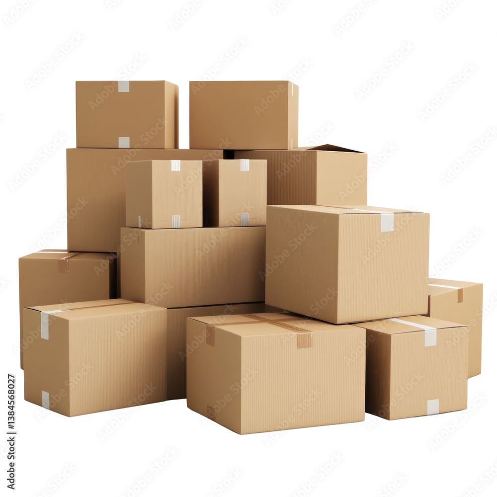 A stack of cardboard boxes with a white background A stack of cardboard boxes with a white background