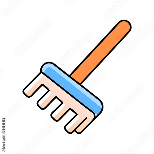 Gardening Tool, Cartoon Rake, Orange Handle, Blue Head, Farm Equipment, Spring Cleaning, Garden Supp