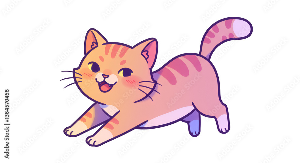 Playful ginger cat cartoon character stretching with cute stripes and big eyes Playful ginger cat cartoon character stretching with cute stripes and big eyes