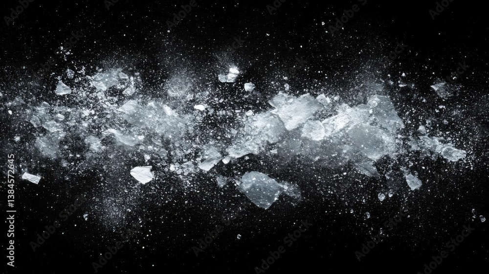 Obraz premium Shattered Ice on Black Background.