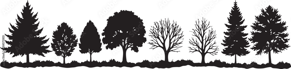 Fototapeta premium Forest Tree Silhouette Border | Woodland Tree Line Vector