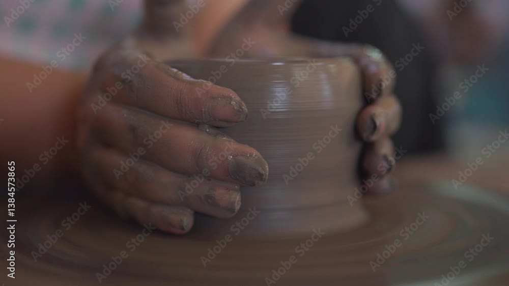 A potter is shaping a vase on a pottery wheel. A potter is shaping a vase on a pottery wheel.
