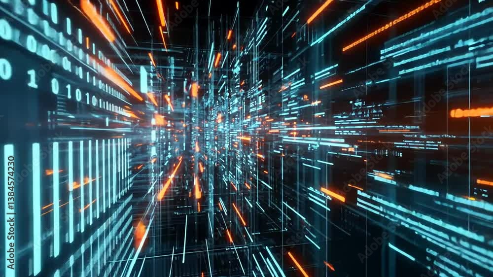 Abstract Digital Data Stream Visualization with Binary Code Flowing Seamlessly Abstract Digital Data Stream Visualization with Binary Code Flowing Seamlessly