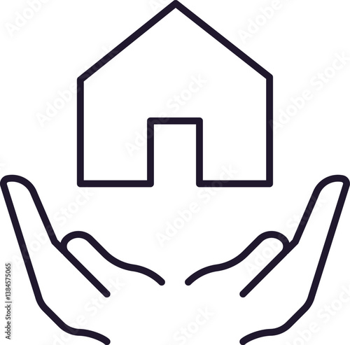 Private House above Open Hands Modern Outline Style Icon for Design, Cards, Apps, Social Networks