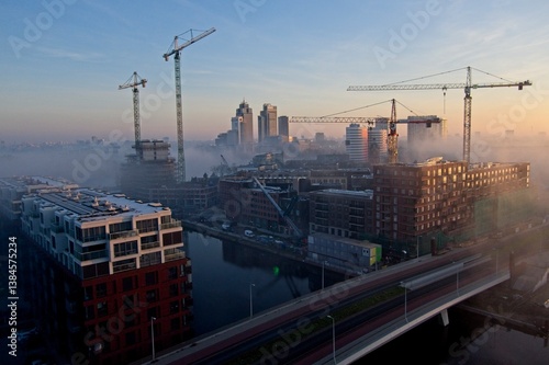 Photography Amsterdam Netherlands - 27 March 2025 - Birds eye view of building site in Amste