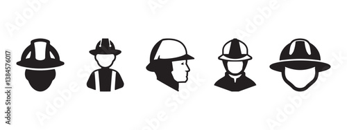Fireman Head Silhouette Vector Set