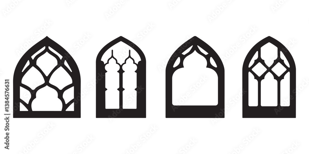 Minimalist Islamic Window Silhouette Vector Set Minimalist Islamic Window Silhouette Vector Set