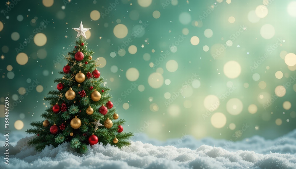 Obraz premium Elegant christmas tree dusted with fresh snow creating a magical winter wonderland scene