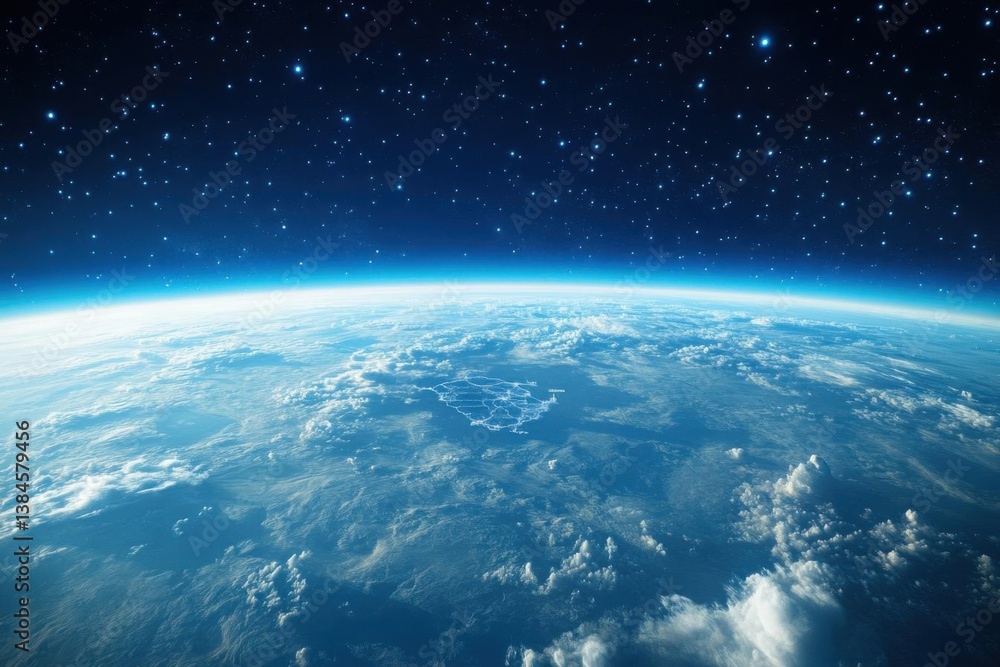 Fototapeta premium Earth Planet Space Night View Stars Clouds.