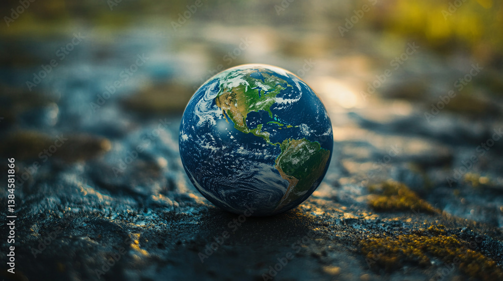 A globe rests on a textured surface with blurred background showcasing earth's continents and oceans A globe rests on a textured surface with blurred background showcasing earth's continents and oceans