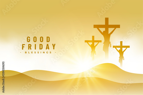 good friday crucifixion poster with sunlight and mountain