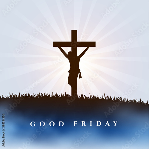 beautiful good friday religious cross background with grass