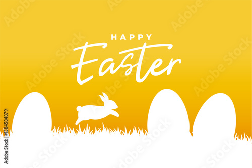 papercut happy easter greeting card with rabbit and eggs