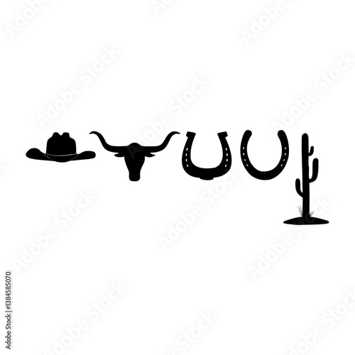 Vector black and white western cowboy design elements