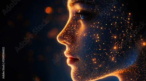 Abstract digital face with glowing lines representing a neural network 