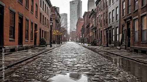 Wallpaper Mural Narrow cobblestone street between old brick buildings Torontodigital.ca