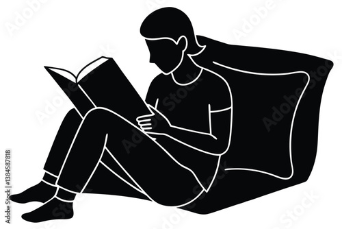 Cozy Book Reading Scene with Pillow Support

