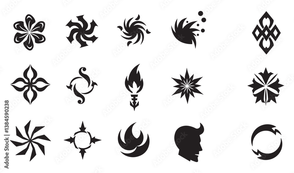 Obraz premium Business company icon symbol abstract geomatic shape logo decorative flower botanical outline spiral energy whirl texture vintage set circle leaf fire water bird wing modern swirl pattern