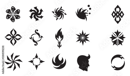 Business company icon symbol abstract geomatic shape logo decorative flower botanical outline spiral energy whirl texture vintage set circle leaf fire water bird wing modern swirl pattern
