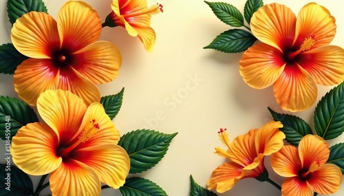 Wallpaper Mural Bold tropical hibiscus blooms, vibrant orange & yellow, green, yellow Torontodigital.ca