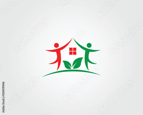 People house logo illustration design with leaf symbol