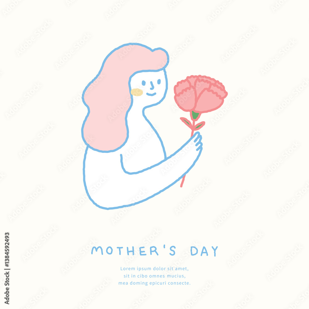 Mother's day template with mother holding carnation illustration. Mother's day template with mother holding carnation illustration.