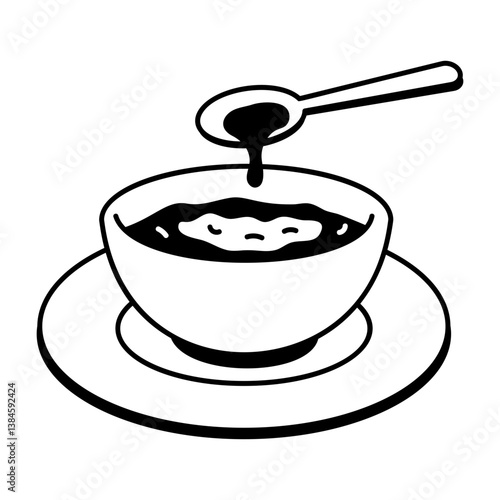 A doodle style icon of a carrot soup bowl 
