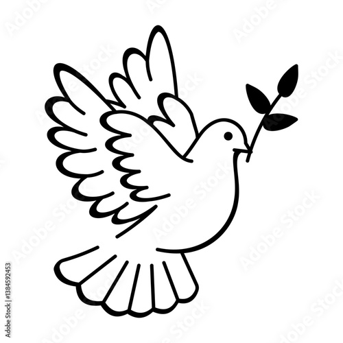 A hand drawn icon of a flying dove 
