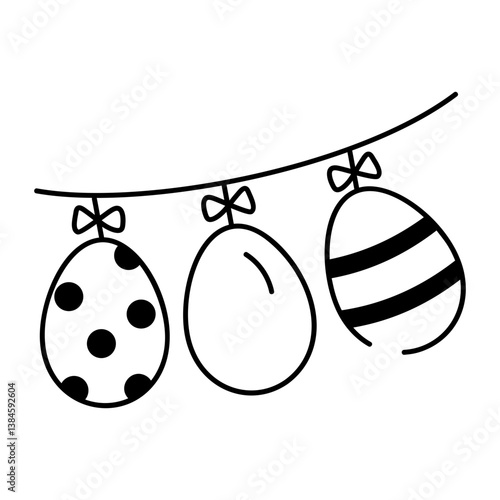 A doodle style icon of decorative egg garland 
