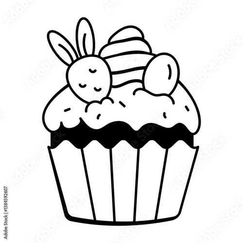 A hand drawn style icon of a cupcake 
