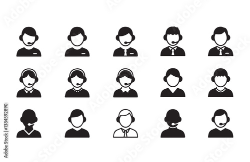 Helpdesk avatar illustrations showing clear character expressions and headset equipment in simple art style

