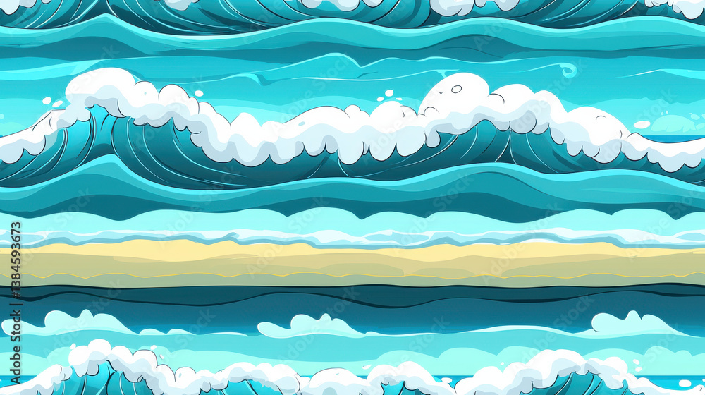 Seamless summer textile pattern background Seamless summer beach waves pattern with vibrant watercolor style Seamless summer textile pattern background Seamless summer beach waves pattern with vibrant watercolor style