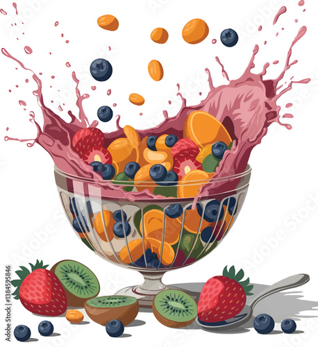 Healthy Breakfast with Muesli and Fruits Vector