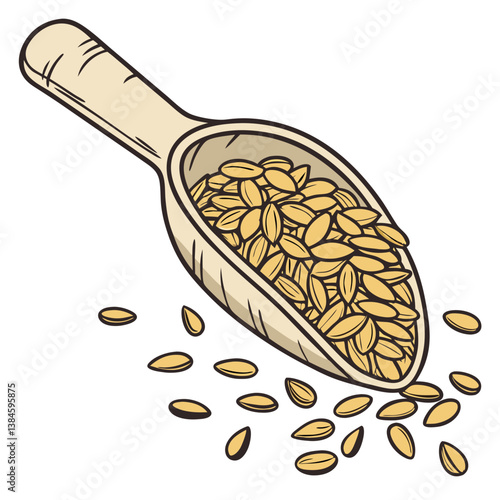 Flaxseeds in Wooden Spoon Vector on Transparent Background. Perfect for: Superfood Trends, Natural Health Shops, Raw Diet Events