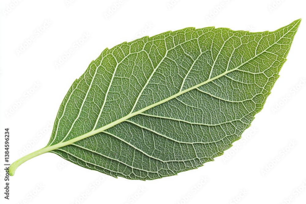 Close-up of a single vibrant green leaf. Detailed venation pattern visible Close-up of a single vibrant green leaf. Detailed venation pattern visible