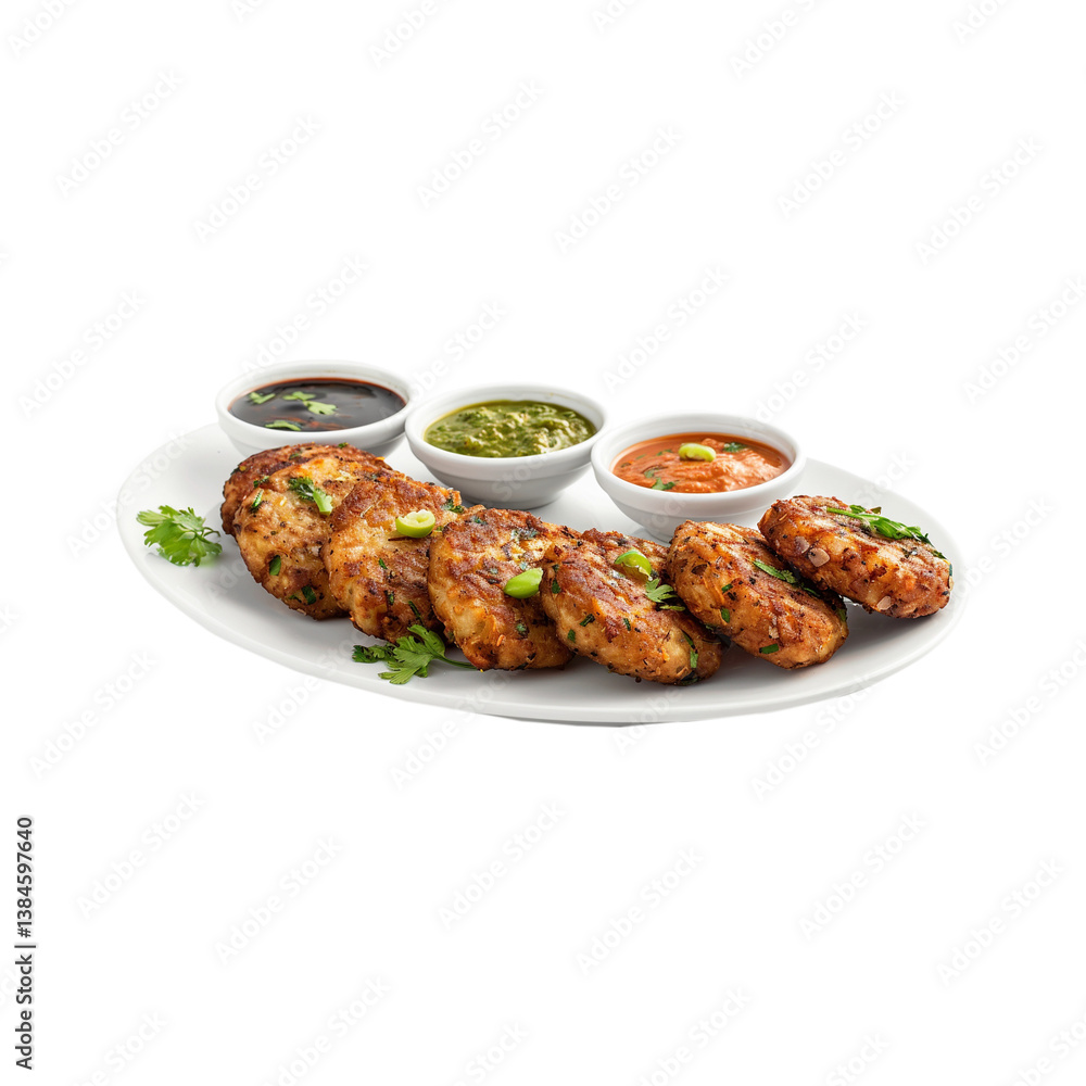 Delicious Baked Potato Balls in a Plate Garnished with Fresh Herbs and sauce on Transparent Background
Delicious Baked Potato Balls in a Plate Garnished with Fresh Herbs and sauce on Transparent Background