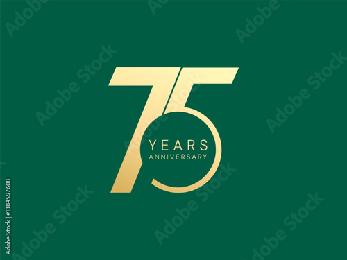 75th Anniversary luxury gold celebration with Overlapping Letters Text in number logo vector design concept. Seventy-five Years anniversary gold typography template for celebration event, business.
