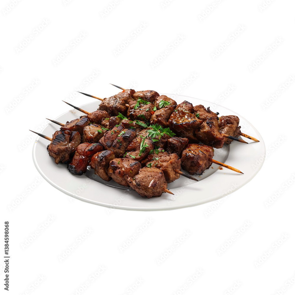 Grilled Meat Skewers with Vegetables and Salad on a Plate
Grilled Meat Skewers with Vegetables and Salad on a Plate