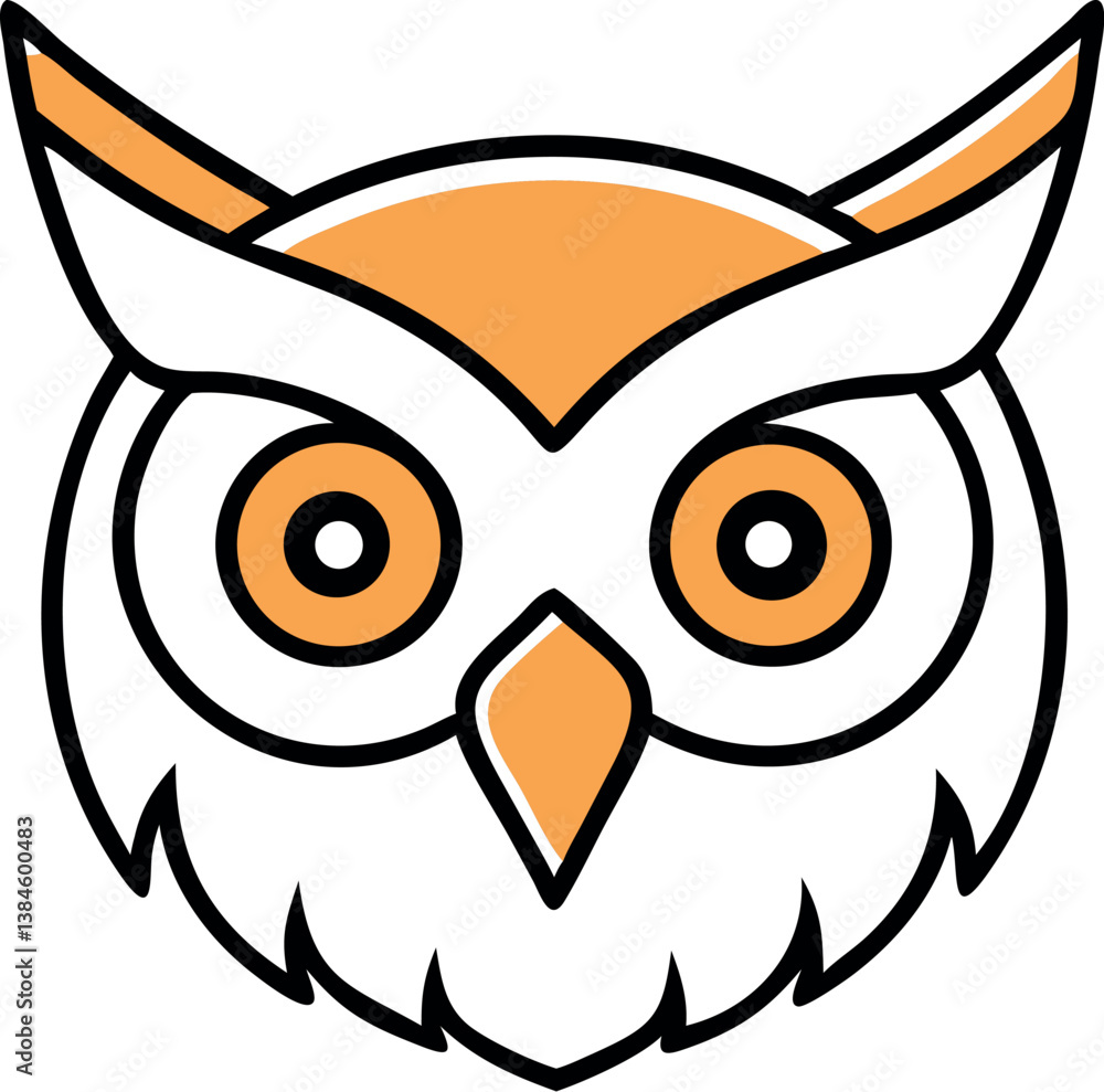 Stylized Owl Face with Orange Accents and Precise Black Outlines on Transparent Stylized Owl Face with Orange Accents and Precise Black Outlines on Transparent