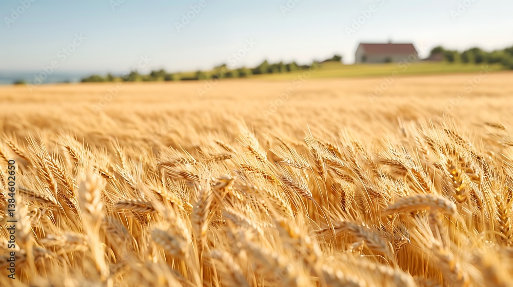 Obraz premium Golden Wheat Field Landscape Rural Farmland Scenery at Sunset