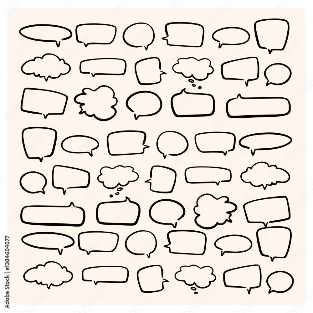 Obraz premium Hand drawn set of speech bubbles with doodle style drawing background cream